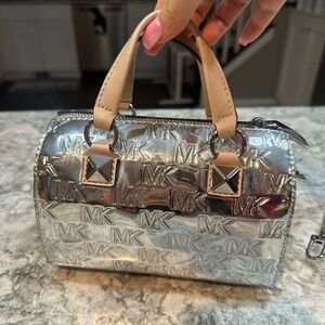 Michael Kors Metallic Silver Mini Bag with Tan Handles